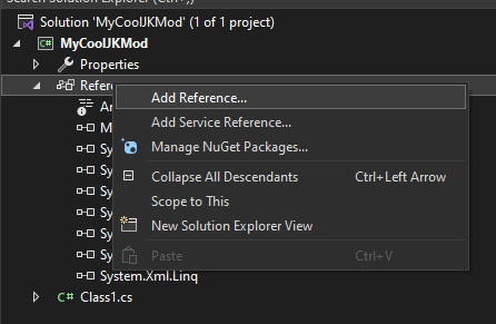 Right click on 'References' under your project in the Visual Studio Solution Explorer and select 'Add Reference...'