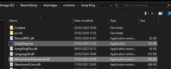 Navigate to your Jump King install directory and include JumpKing.exe and MonoGame.Framework.dll